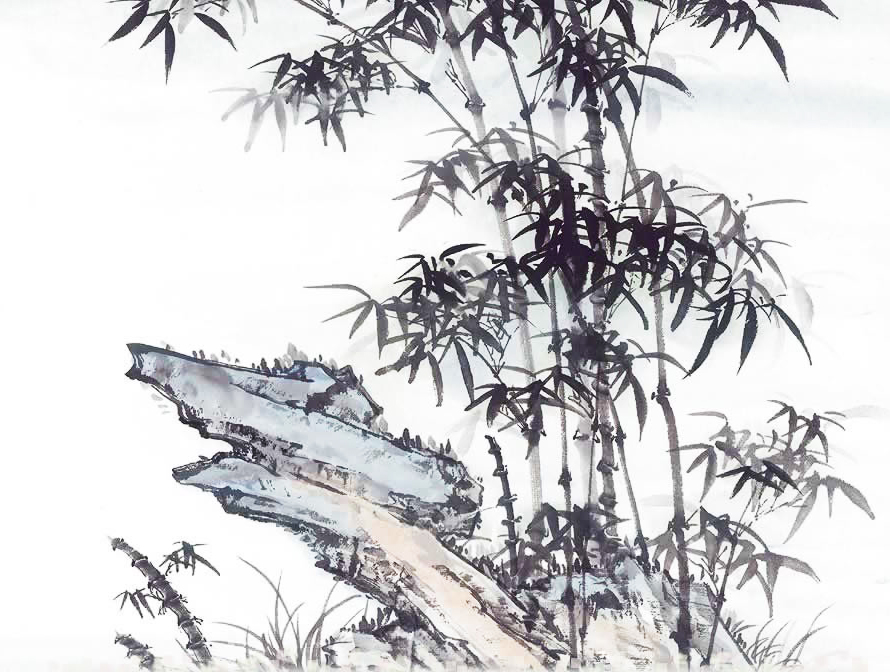 竹石国画