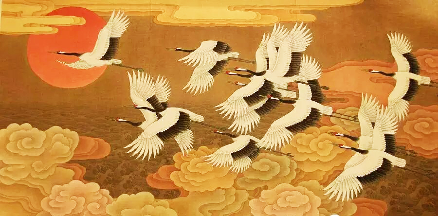 王天胜工笔画《鹤翔昌瑞》